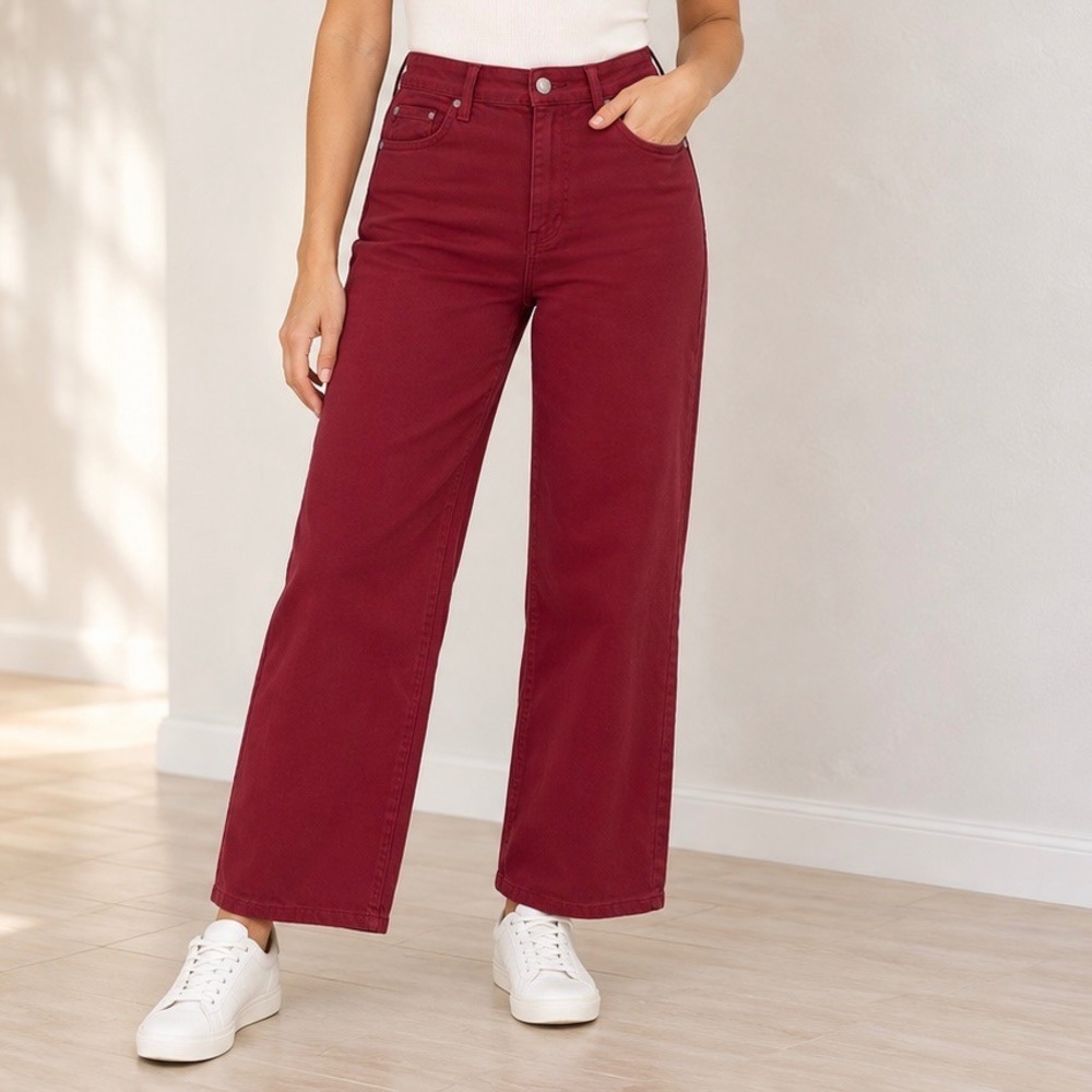 Judy Blue Burgundy Wide Leg Jeans Heart Back Pocket High Rise Size 7/28 JB88917C